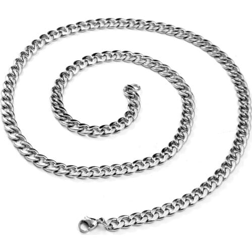 BONISKISS 20 Inch Basic Punk Stainless Steel Necklace for Men Women Curb Cuban Link Chain Chokers Vintage Silver Colour Necklace