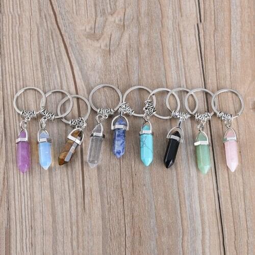 1Pc Vintage Natural Stone Keychain Quartz Stone Pendant Crystal Key Chains Rings Women Fashion Jewely Accessories Hot Sale
