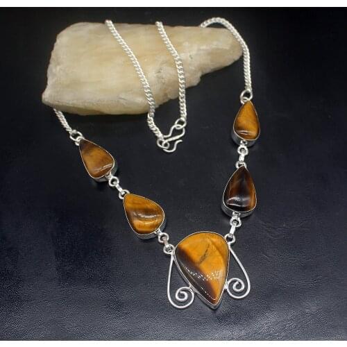 Gemstonefactory Jewelry Big Promotion 925 Silver Fantasy Gold Tigers Eye Unique Ladies Women Chain Necklace 46cm 202101681