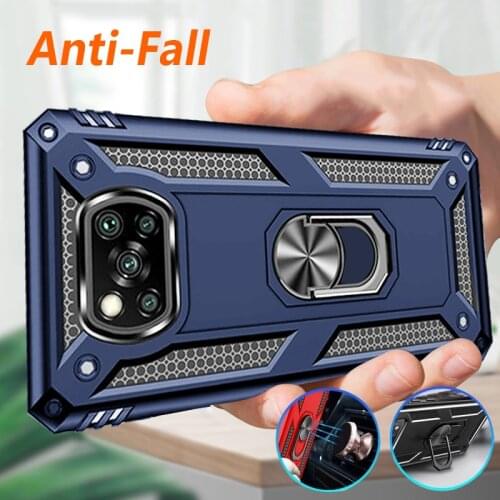 For Xiaomi Pocophone Poco X3 NFC Case Shockproof Armor Stand Holder Car Ring Phone Case for Mi Poco X3 Pro Magnetic Back Cover