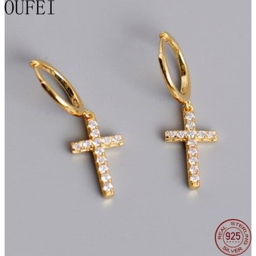 Zircon Cross Earring 925 Sterling Silver Hoop Women Earrings Cross Simple Fashion Charm Zircon Fine Jewelry Gift Accessorie