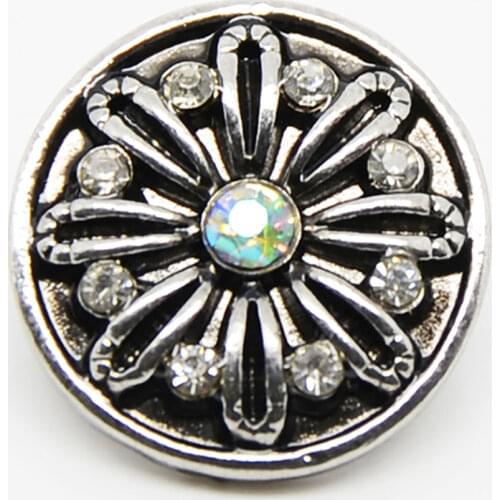 Flower Pattern Crystal Paved Snap Button Beads For DIY Jewelry