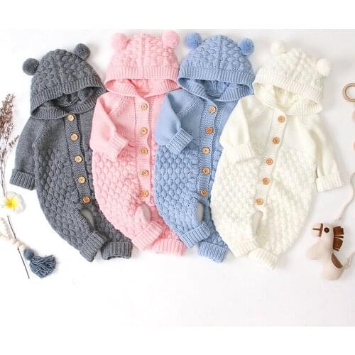 Baby Romper Baby Boys Girls Long Sleeve Romper Cute Solid Color Warm Comfortable Hoodie With Ear Rompers