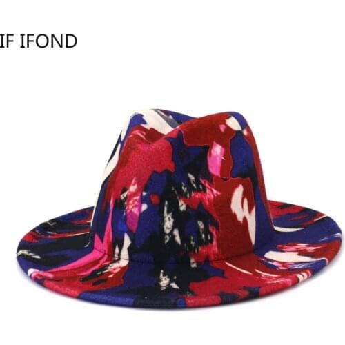 Street Fashion Designer Wool Wide BrimTop Hat For Womens Mens British style Graffiti Felt Jazz Fedora Hat