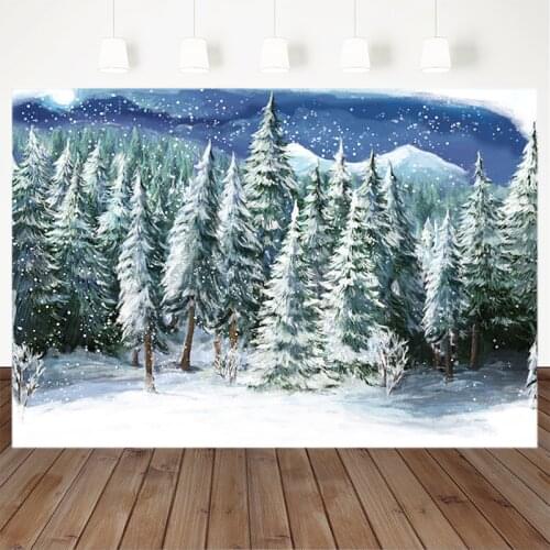 Winter Forest Photography Background Snowflake Snow Watercolor Photography Backdrops Wonderland Christmas Tree Backdrop