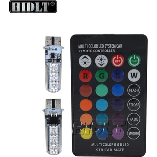 HIDLT RGB T10 W5W LED 194 168 5050 SMD Car Dome Reading Signal Light Automobiles Wedge Lamp RGB LED Bulb With Remote Controller