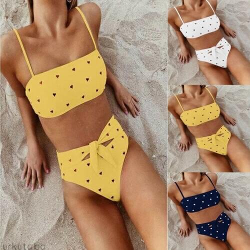 Hirigin Bikinis 2020 Swimwear Women High Waist Push-up Heart-shaped Print Bra Bikini Set Swimsuit Swimwear