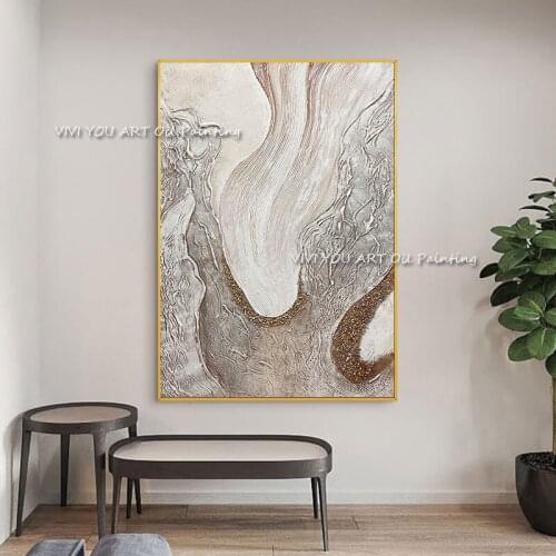 The Trend White Brown Shadow Art Hand Painted Oil Paintings Canvas Abstract Corridor Wall Picture for Home Office Decoration