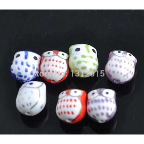 Chinoiserie Mixed Owl Ceramic Beads,Round Spacer Beads For Jewelry Diy 14X16mm 10pcs XD0318-11