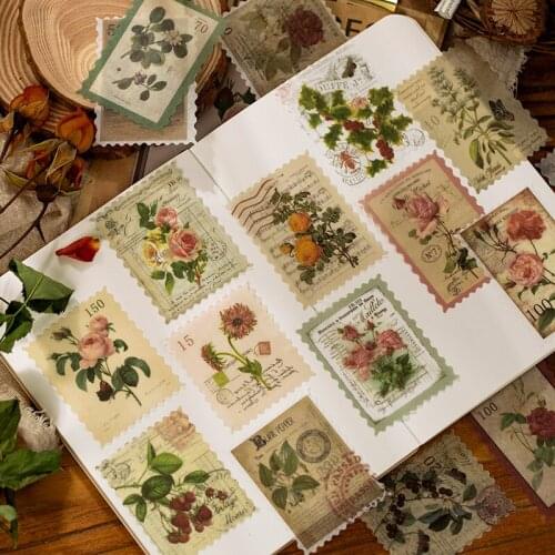 Mushroom Flowers Stamp Collection Washi Paper Sticker Package DIY Diary Journal Decoration Label Stickers Album Scrapbooking