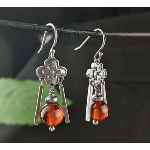 L&P Retro Silver Earrings for Women Vintage Red Yellow Precious Stones with 925 Sterling Silver indian Jewelry pendientes