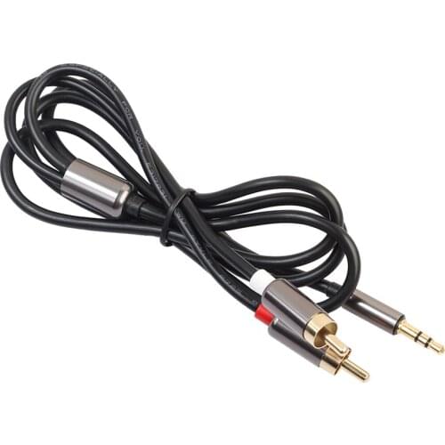 Top Deals 1 Meter Black Silver Aluminum Alloy Oxygen-Free Copper 3.5mm 2rca Double Lotus Audio Cable