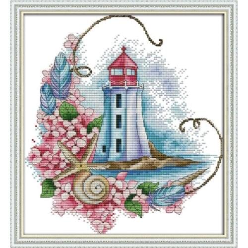Starfish lighthouse cross stitch kit aida 14ct 11ct count print canvas stitches embroidery DIY handmade needlework