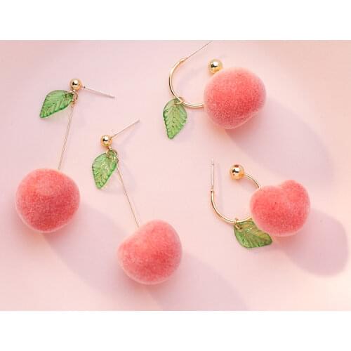 Cute Pink Peach Earrings for women Korean Cotton Form Fruit Dangle Drop Earrings Wedding Party Fashion Jewelry Wholesale Gift