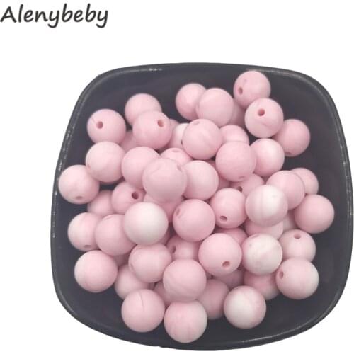 Marble Pink Color Food Grade Silicone Round Bead 12/15mm Baby Teether Necklace Toy DIY Pacifier Chain Care Baby Teether Product