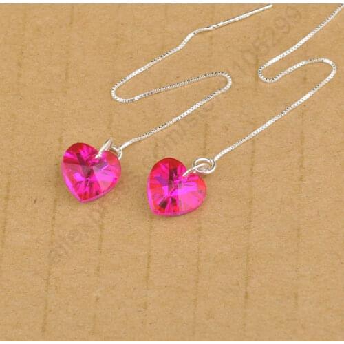 Lot Austrian Crystal Heart 925 Sterling Silver Thread Box Chains Earrings DIY Jewelry Collection