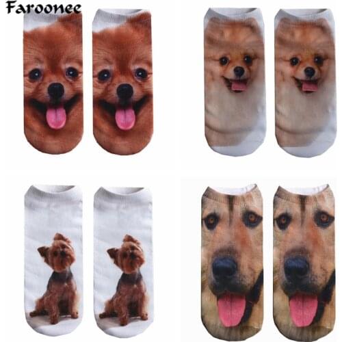 2021 New Faroonee 3D Printing Cute Women Socks Animal Cat Dog Pet Pattern Sock Meias Feminina Funny Low Ankle Socks