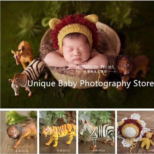 New animal theme newborn photography props baby hat animal lion king fox giraffe photography doll shooting props