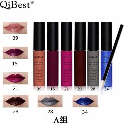 QiBest Pro Makeup Tint Lipstick Soft Dull Liquid Lipstick Vintage Long Lasting Lip Gloss Batom Liquido Waterproof Matte for Lip