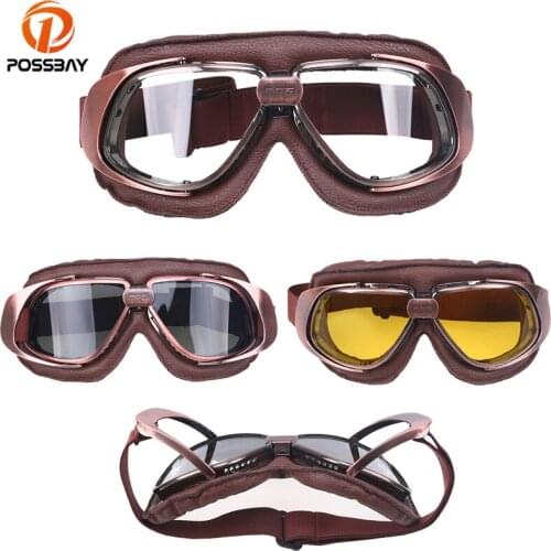 POSSBAY Retro Vintage Motorcycle Glasses Cycling Glasses Motocross Goggles for Ski Eyewear Helmet Off Road Moto Gafas