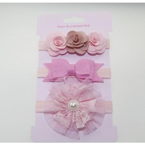 On sale 3pc baby girl boy elastic lace flower headband children Hair Accessories skinny stretchy Bowknot elastic hair Band