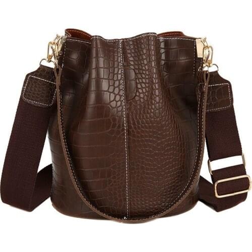 Retro Crocodile Pattern Bucket Bag For Women PU Leather Shoulder Bag Big Capacity Crossbody Bag Advanced Handbag Lady Purse sac