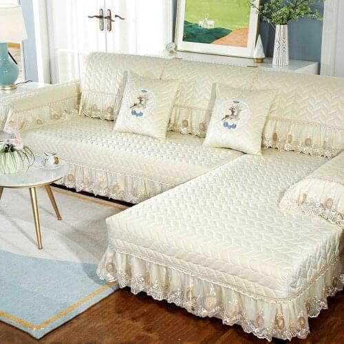 Creamy-white Luxury Flannel Sofa Cover Crystal Velvet Sofa Towel Non-slip Plush Cushion Soft Comfortable Slipcover Pillowcase