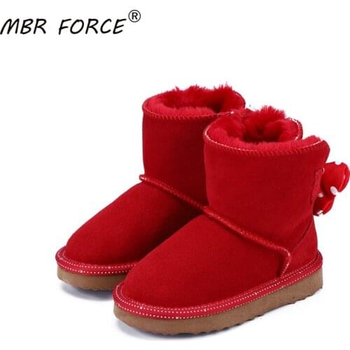 MBR FORCE 2020New children genuine leather snow boots lovely warm Boys Girls Mickey bow-knot Non-slip wear resistant snow boots