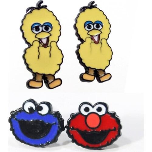 Sesame Street Bird Fashion Anime Cartoon Earring Animal Stud Earrings Women Girls Kids Jewelry New Gift