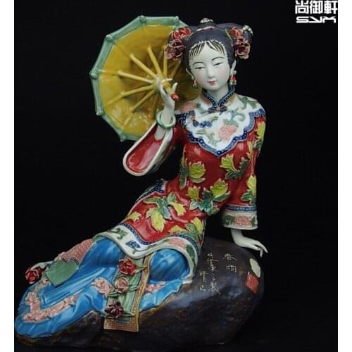 Shiwan doll master of fine ladies of ancient characters of modern Chinese Spring ornaments handmade ceramic crafts