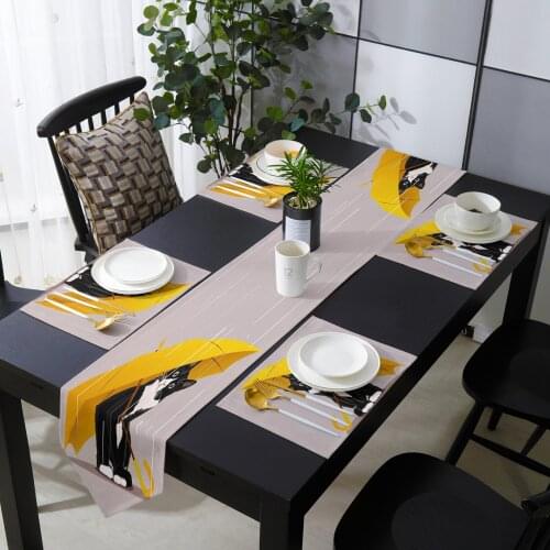 Yellow Umbrella Cat Table Runner Holiday Kitchen Dining Table Runners Place Mats Set for Home Party Decor