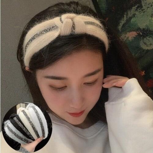 New Knitted Cross knot Headband Fashion Fall Winter Cashmere Warm Rhinestone Broad Border Hairband Girl Headwear Accessorie
