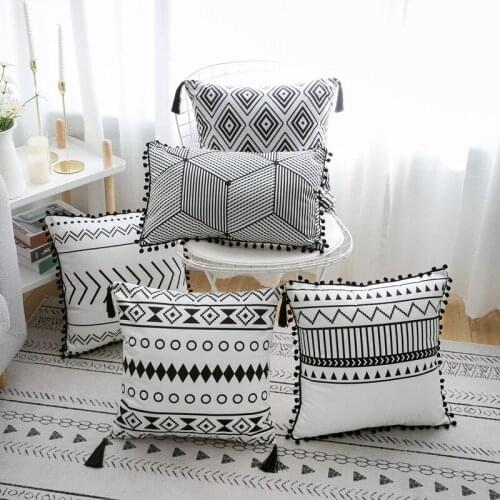 Bohemian Pillowcase Black White Geometry Swan Suede Sofa Pillowcase Retro Nostalgic Blended Pillows Decor Home Cushion 2021 New