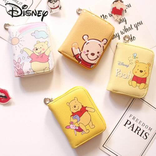 2021 New Disney Pooh Bear Cute Lady Wallet Cartoon Image Casual PU Zipper Fashion Multi-card Slot Short Mini Girl Coin Purse