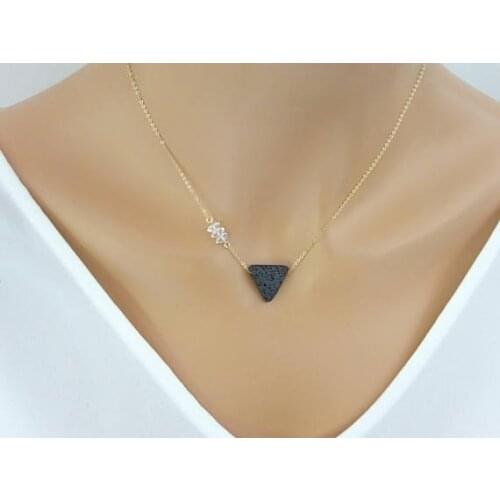 Herkimer Diamond necklace with Lava Stone triangle Diffuser Essential Oil Aromatherapy necklace