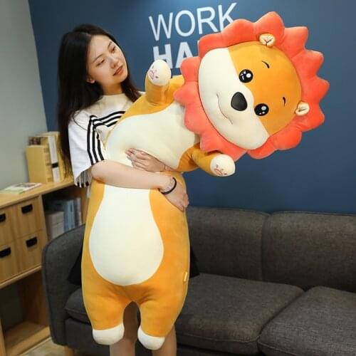 1pc 90/115cm Kawaii Long Body Smile Lion Plush Toys Stuffed Soft Animal Lion Pillow Sleeping Cushion for Baby Kids Birthday Gift