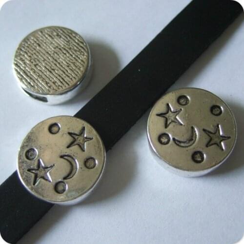 10pcs 10mm Flat Star And Moon Charms Beads Slider Spacers For 10x2mm Flat Leather Cord