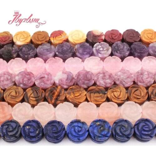 14mm Natural Double Flower Carved Quartz Lapis Spacer Bead Natural Stone for DIY Women Necklace Bracelet Jewelry Making 15"5 PCS