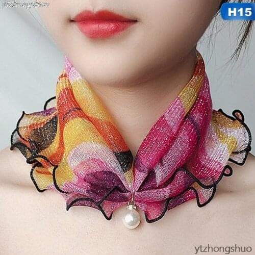 17 Styles Pearl Lace Variety Scarf Dropshipping Pearl Decoration Gold Thread Lace Summer Women Elegant Ruffled Scarf