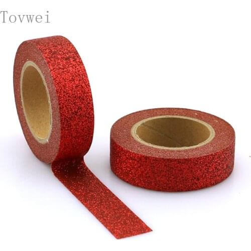 1X red Giltter Washi Tape 5M Length Kawaii Scrapbooking Tools Japanese Stationery Adesiva Decorativa Scrapbook powder washi tape