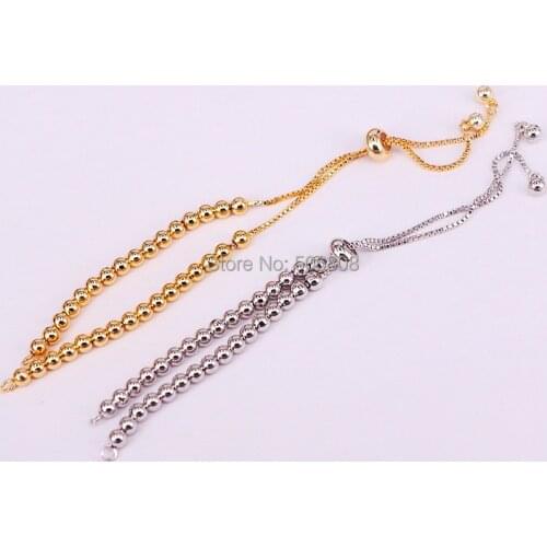 30PCS Zyunz Jewelry 4MM Round Loose Beads Metal Bracelets Chain, Adjustable, Fit Making Micro Pave CZ Charm Connector Bracelets