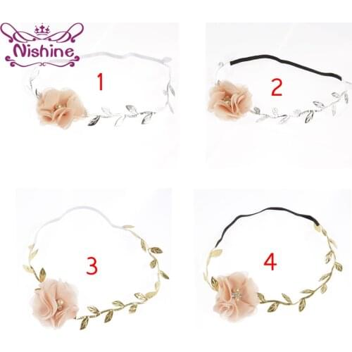 4pcs/lot Gold and Silver Leaves Children Wreather Baby Girl Flower Elastic Hairband Kid Accessories Party Decoration Photo Props