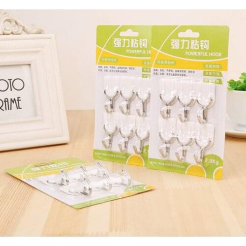 6pcs Strong Adhesive Traceless Hook Kitchen Bathroom Wall-Mounted Towel Hanger Ceramic Tile Glass Stick Hook Holder