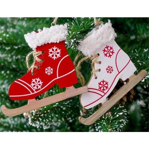 60PCS Christmas Painted Decorative Pendant Christmas Tree Innovative Skates Ski Shoes Pendant Christmas Home Door And