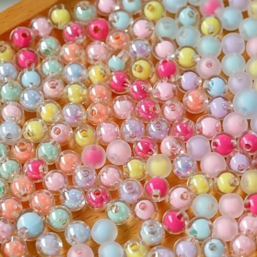 8mm Candy Acrylic Round Ball Beads Solid AB Flat Loose Spacer Beads Charm Jewelry Matte Cream Diy Bracelet Earring Accessories