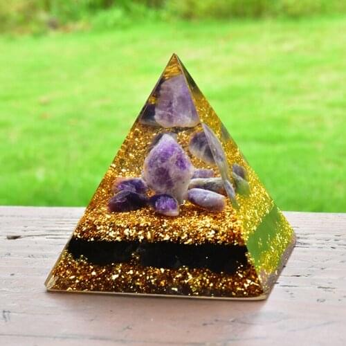 Large Amethyst Orgone Pyramid EMF 5G Protection With Amethyst Stone 10cm Orgonite Pyramid Energy Generator