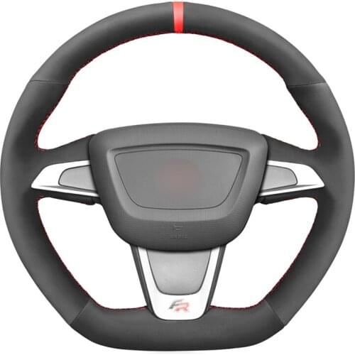 Black Suede Red Marker Car Steering Wheel Cover For Seat Ibiza (6J) (FR) 2012-2015 Ibiza (6J) (CUPRA) 2012-2015 Mii FR 2013-2020