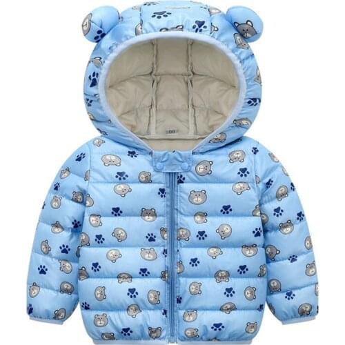 Cute Baby Girls Jacket Boys Coat Hooded Print Thin Zipper Outerwear Children Cardigan Cotton Clothes Kids Light Down Warm Coats