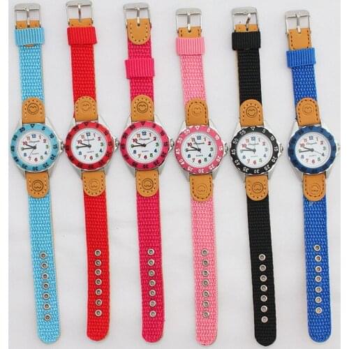12pcs /Lot Mixed High Quality Boy Girls Watch Girl Kids Childrens Gift Fabric Strap Learn Time Tutor Student Wristwatch U32M
