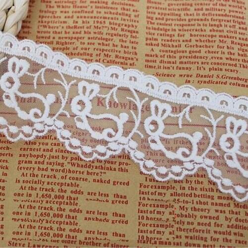Cotton Embroidered Lace Fabrics 14 Yards Double Sides Diy Sewing Lace Flower Apparel Trims Scalloped Appliqued 4.2CM